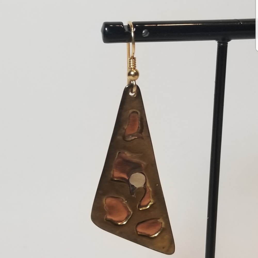 Mixed Metal Tri Tone Rectangular Dangle Earrings - image 2